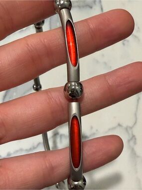90s Cyber Minimalist Red and Silver Necklace